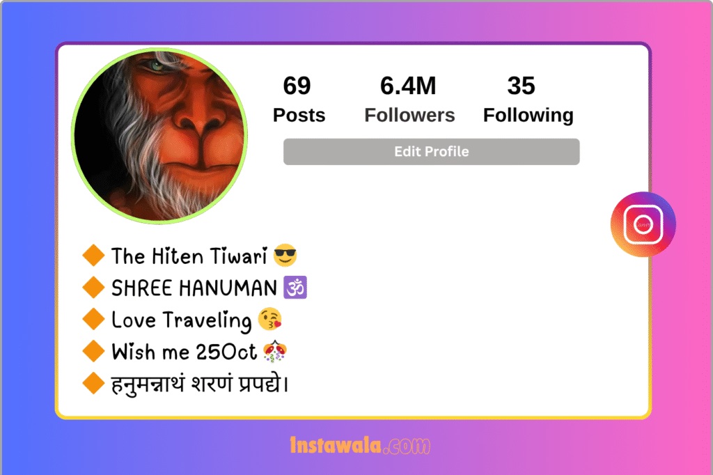 Hanuman Bio for Instagram in Sanskrit