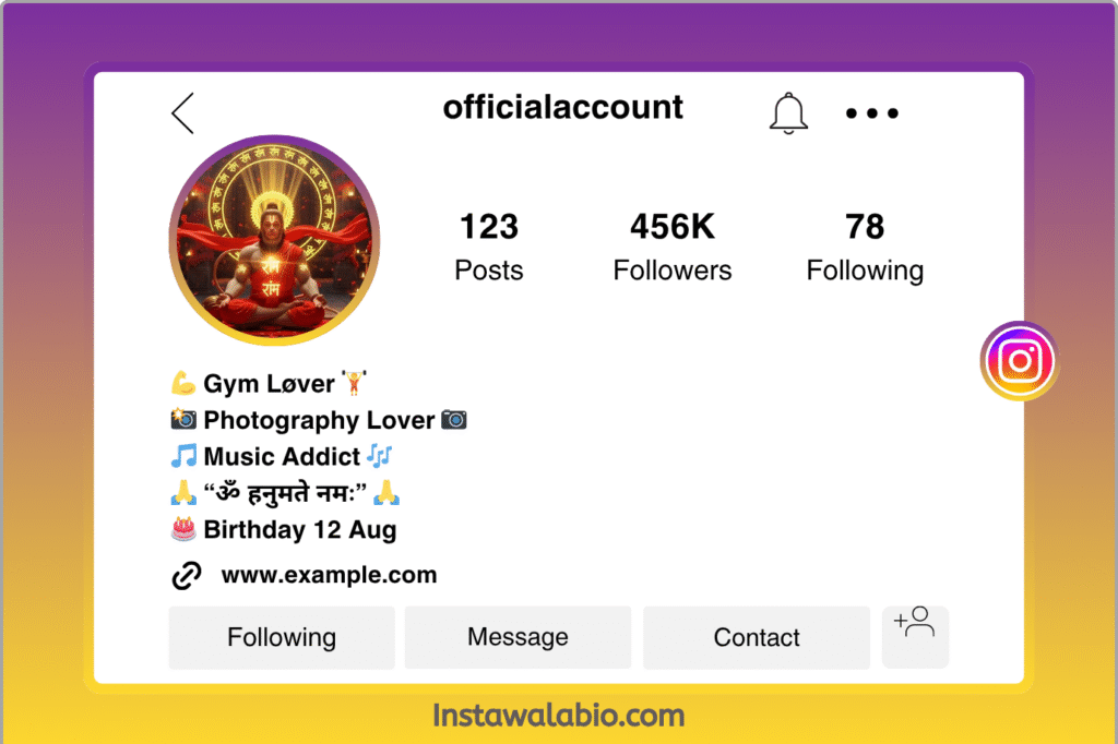 Hanuman Mantra Bio for Instagram